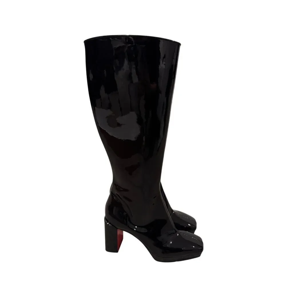 christian louboutin alleo botta 90 patent tall boots black EU38.5/US8.5